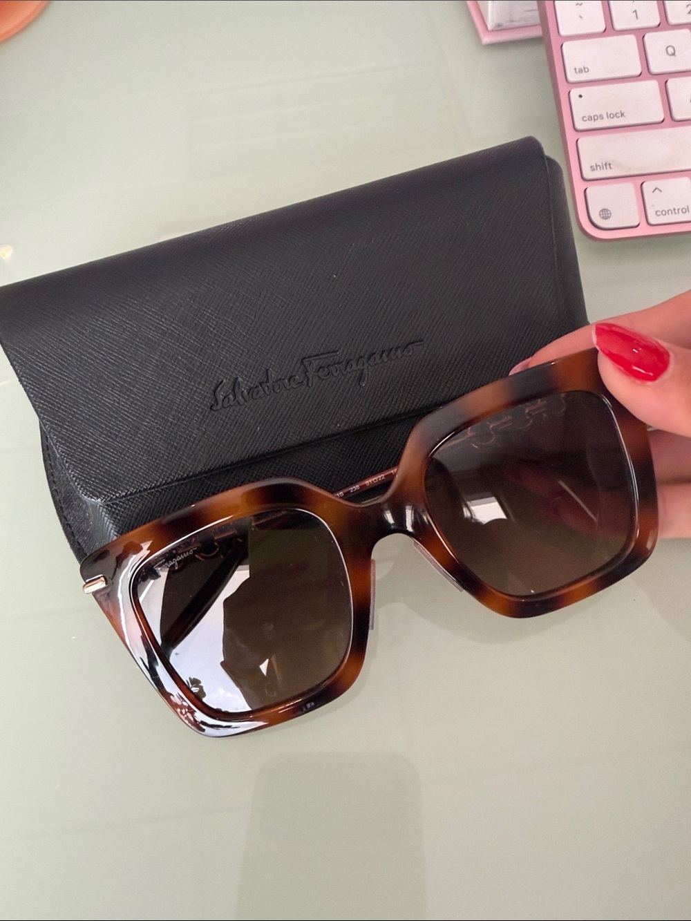 Salvatore Ferragamo Tortoiseshell Square Sunglasses with Brown Lenses